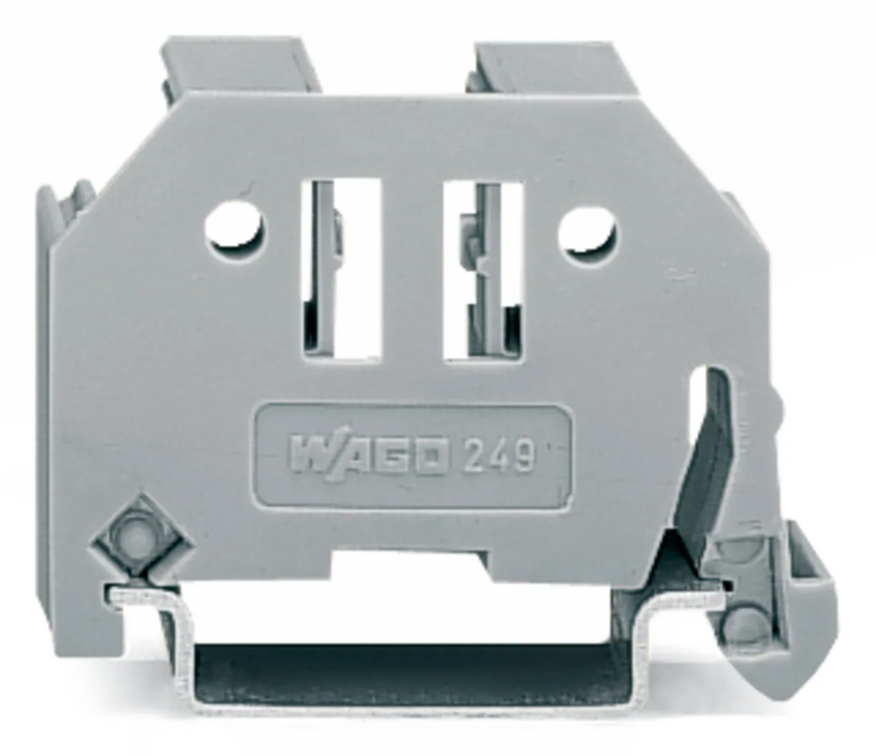Schraubenlose Endklammer Serie 249, 10 mm breit, für Tragschiene 35 x 15 und 35 x 7,5, grau