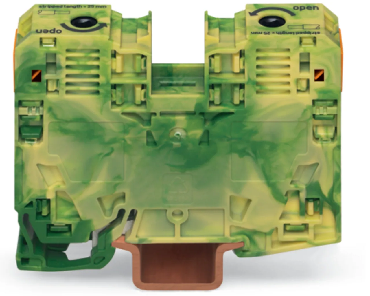 2-Leiter-Schutzleiterklemme Serie 285, 35 mm², seitliche Beschriftungsaufnahmen, POWER CAGE CLAMP, grün-gelb