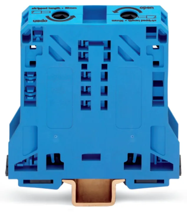 2-Leiter-Durchgangsklemme Serie 285, 50 mm², seitliche Beschriftungsaufnahmen, blau