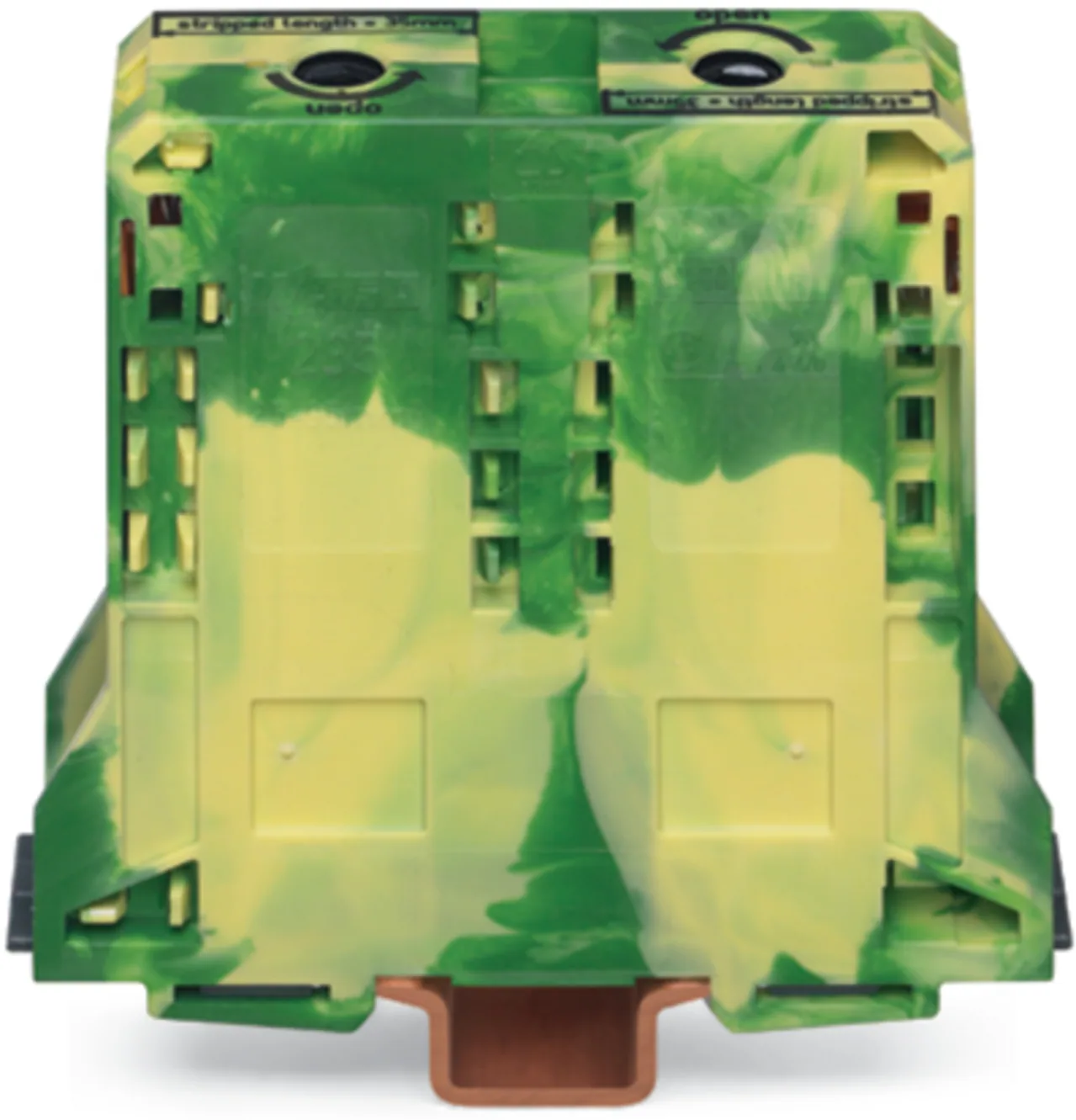 2-Leiter-Schutzleiterklemme Serie 285, 95 mm², seitliche Beschriftungsaufnahmen, grün-gelb
