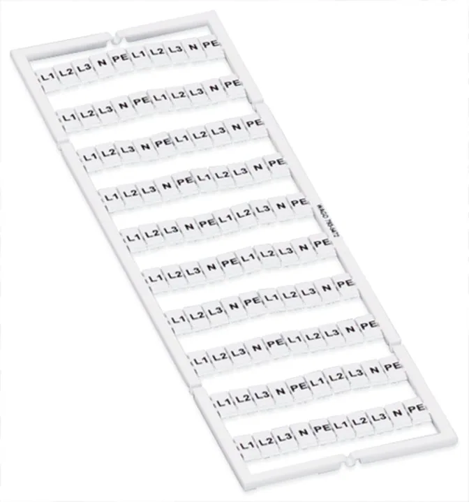 WMB-Beschriftungskarte Serie 793, als Karte, bedruckt, L1, L2, L3, N, PE, L1, L2, L3, N, PE (10x), dehnbar 5 - 5,2 mm, Aufdruck waagerecht, weiß