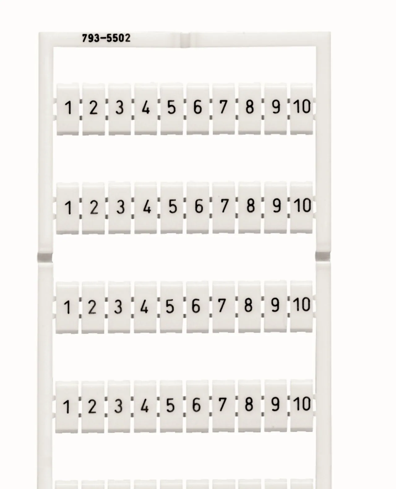 WMB-Beschriftungskarte Serie 793, als Karte, bedruckt, 1 ... 10 (10x), dehnbar 5 - 5,2 mm, Aufdruck waagerecht, weiß