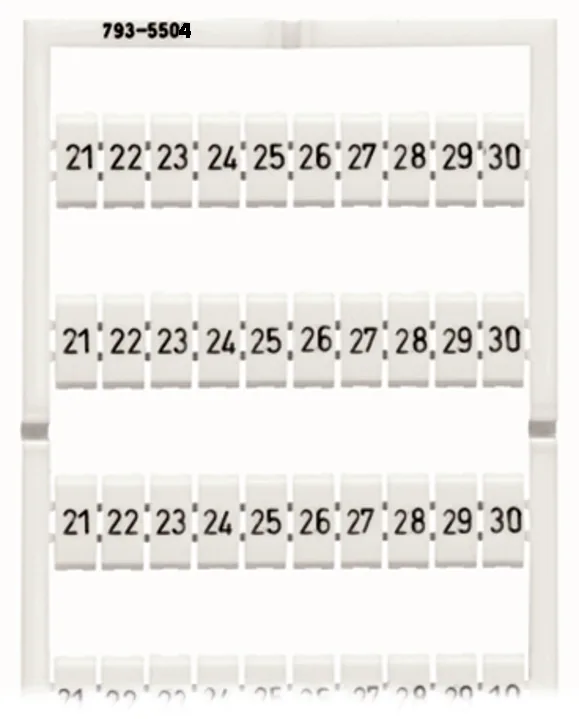 WMB-Beschriftungskarte Serie 793, als Karte, bedruckt, 21 ... 30 (10x), dehnbar 5 - 5,2 mm, Aufdruck waagerecht, weiß