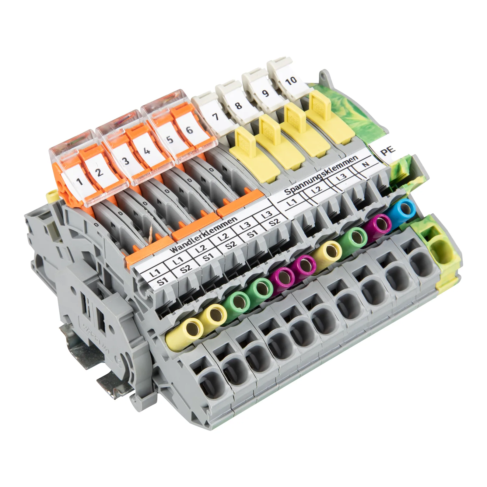 Stromwandlerklemmenblock Serie 821, 3 Wandler mit Spannungen und N/PE