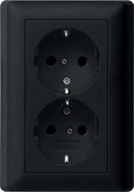 SCHUKO-Doppelsteckdose SH+ Vollplatte System 55 Schwarz matt(lack.) 0783005