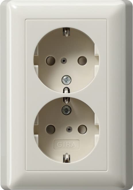 SCHUKO-Doppelsteckdose SH+ Vollplatte System 55 Cremeweiß glänzend 078301