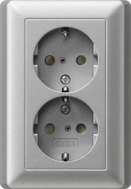 SCHUKO-Doppelsteckdose SH+ Vollplatte System 55 Farbe Alu 078326