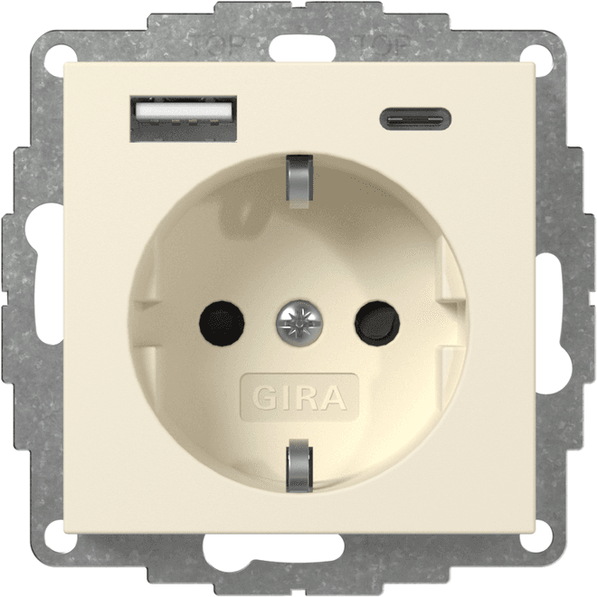 SCHUKO-Steckdose Shutter USB 2f Typ A/C System 55 Cremeweiß gl. 245901