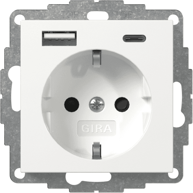 SCHUKO-Steckdose Shutter USB 2f Typ A/C System 55 Reinweiß gl. 245903