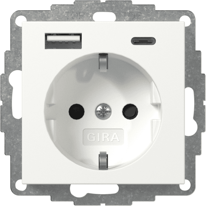 SCHUKO-Steckdose Shutter USB 2f Typ A/C System 55 Reinweiß seiden 245927