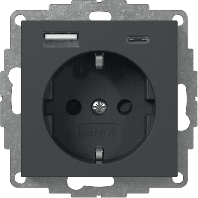 SCHUKO-Steckdose Shutter USB 2f Typ A/C System 55 Anthrazit 245928