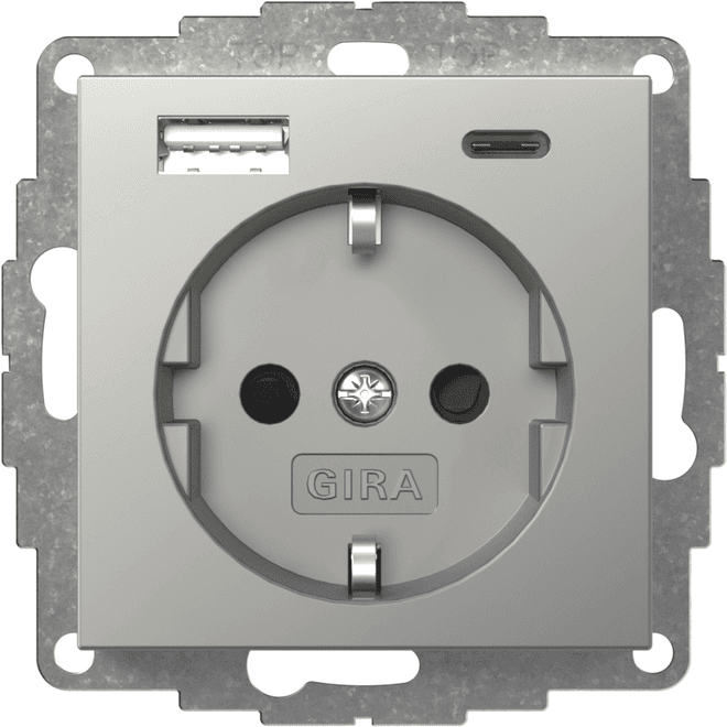 SCHUKO-Steckdose Shutter USB 2f Typ A/C System 55 Edelstahl (la.) 2459600