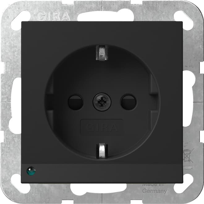 SCHUKO-Steckdose LED-Leu.+ Shutter System 55 Schwarz matt (lack.) 4170005