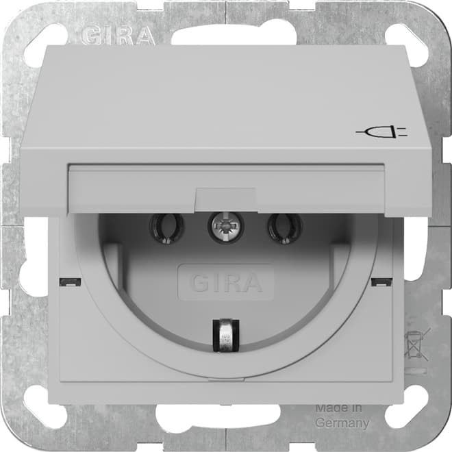 SCHUKO-Steckdose Klappdeckel System 55 Grau matt (lack.) 4454015