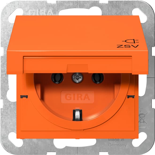 SCHUKO-Steckdose Klappdeckel ZSV System 55 Orange gl.