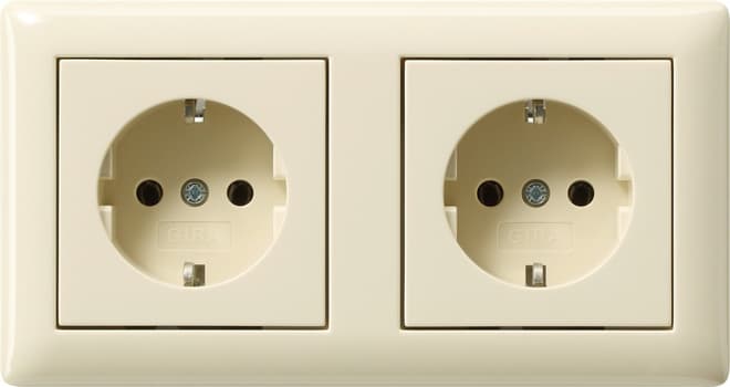 SCHUKO-Steckdose 2f verdr.+ Rahmen Standard 55 Cremeweiß glänzend 479301