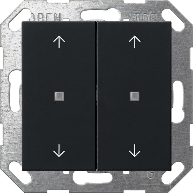 Taster Wippe 2fach Pfeile OneKNX System 55 Schwarz matt (lackiert) 5174005